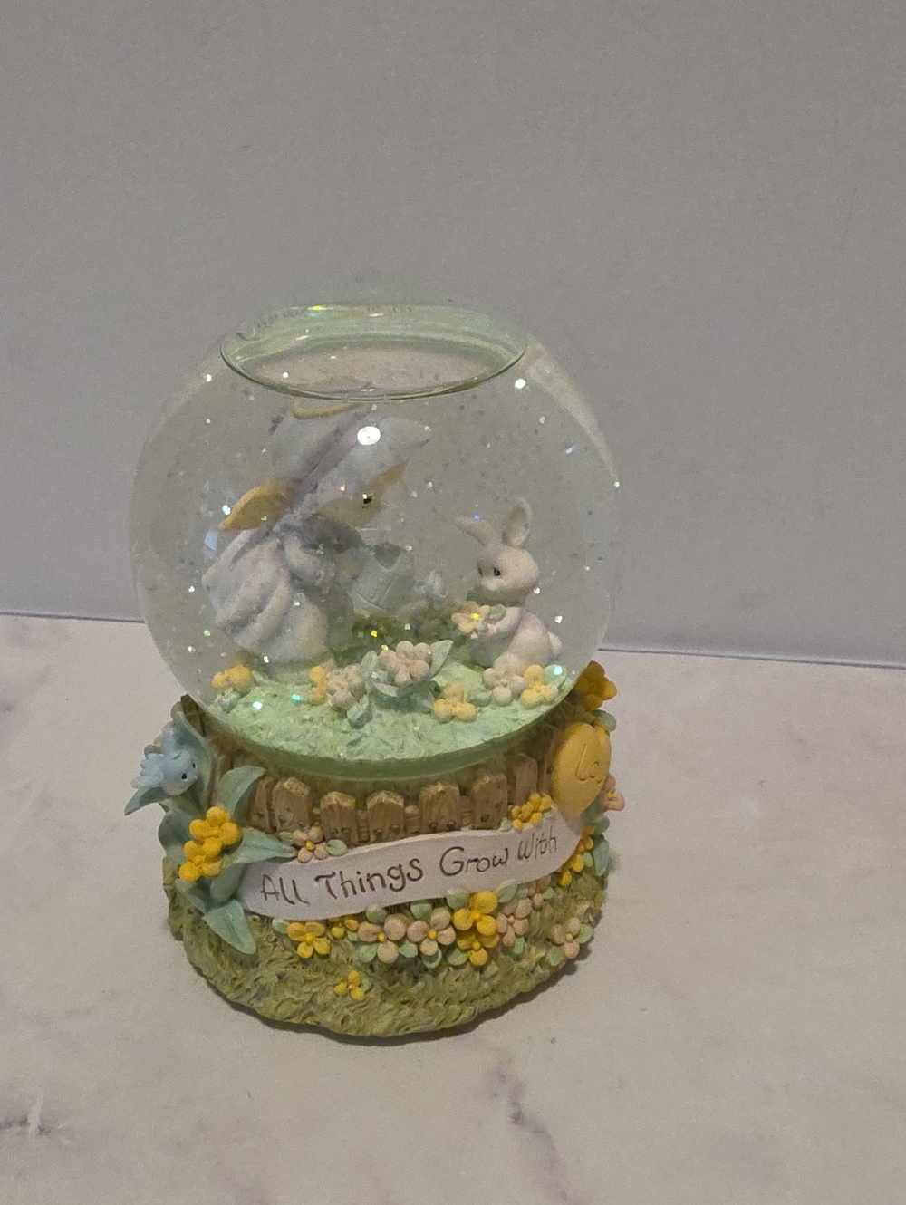 Precious Moments Musical Waterball "All Thing Grow With Love" Angel Bunny 1998